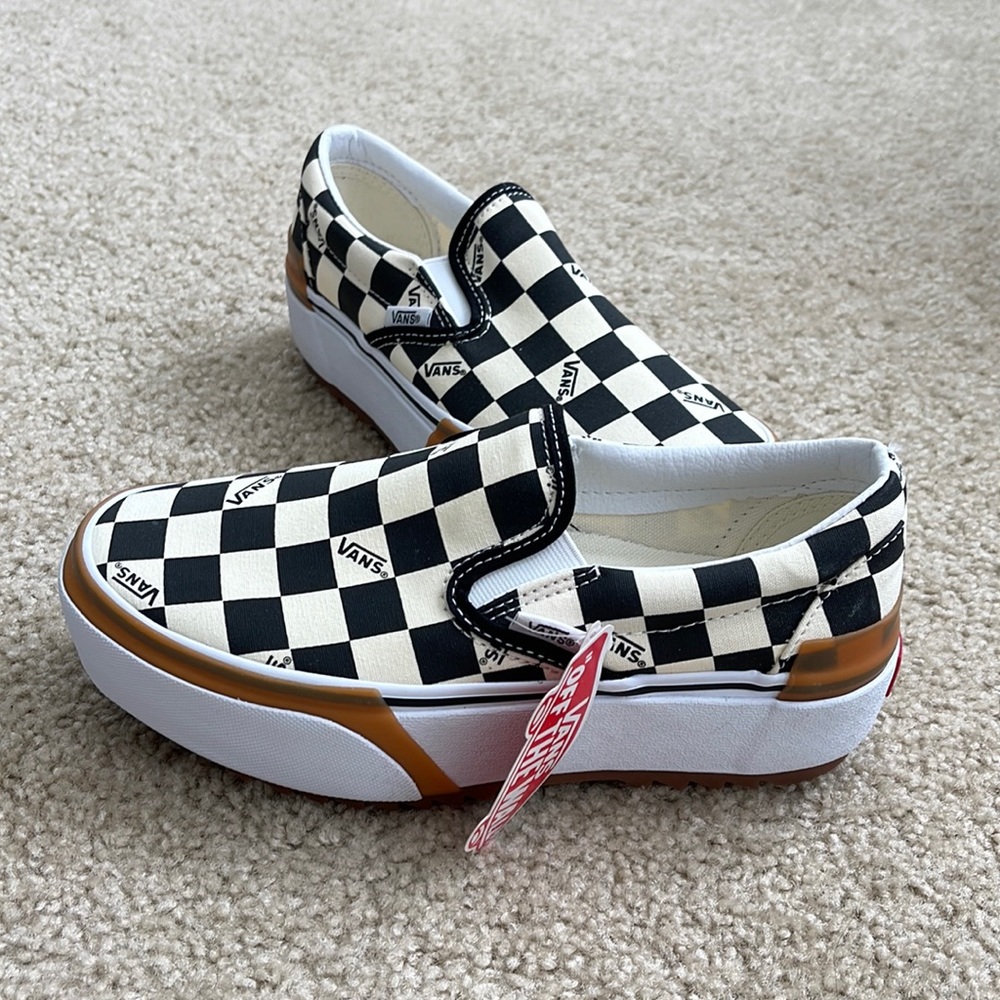 Vans Staked Checkerboard Slip ons size 7